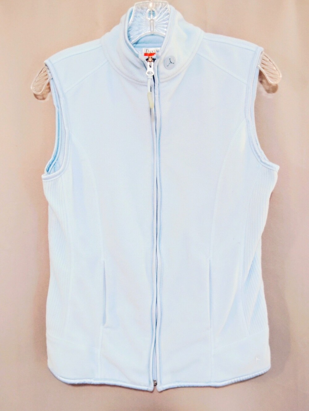 Danskin Now Women's S (4/6) Sky Blue Sleeveless Full Zip Vest Mock Neck Pockets